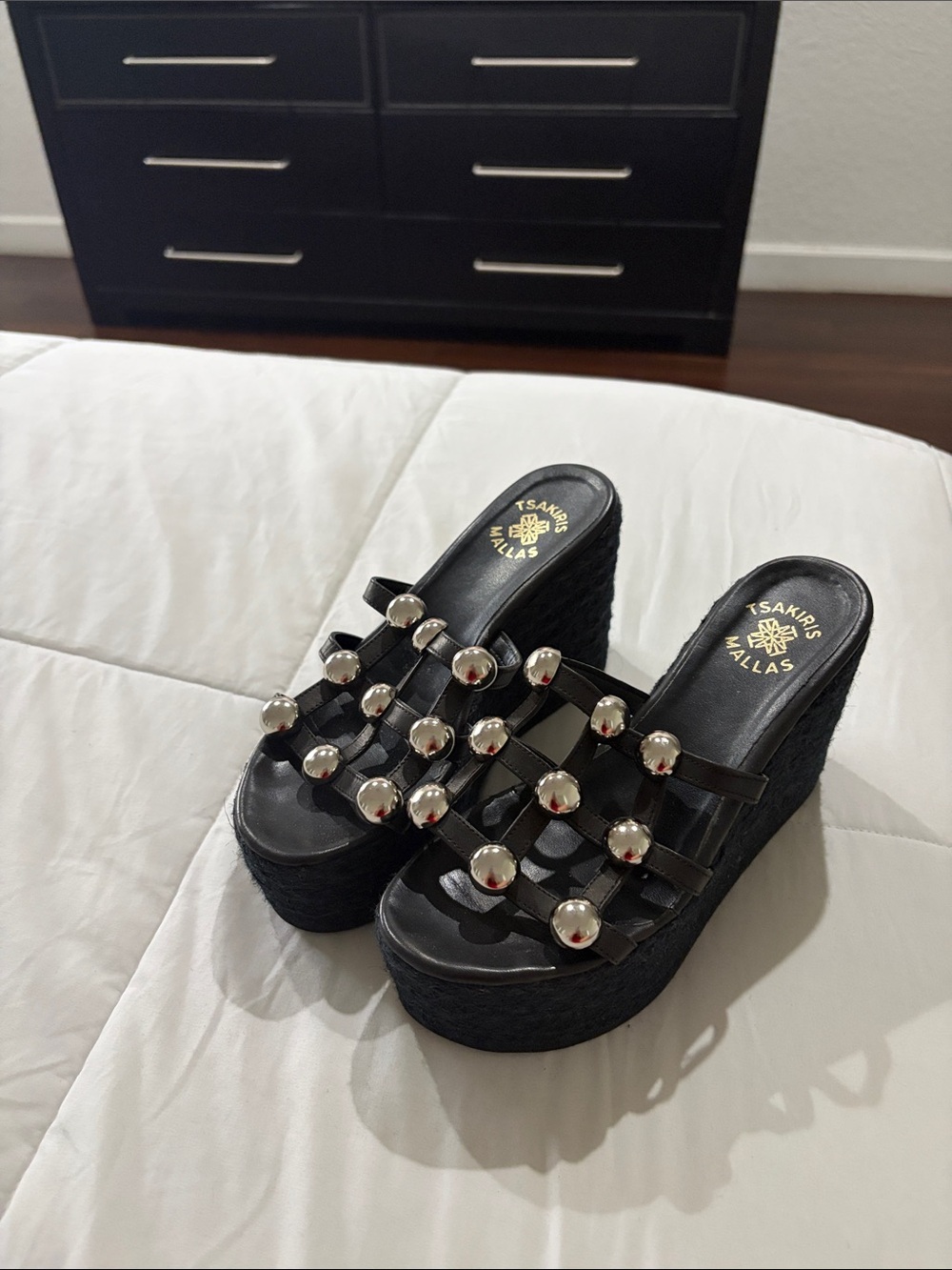Black Studded Platform Wedge Sandals